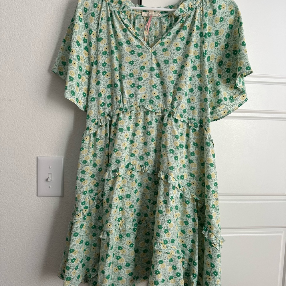 Green Floral Ruffle Dress